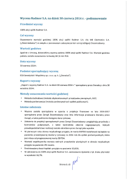 Wycena Radmor S.A. na dzień 30 czerwca 2014- r