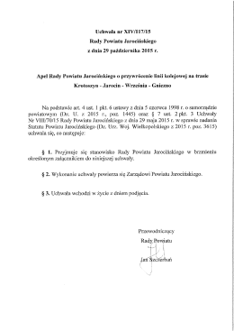 Uchwała Nr XIV/117/15 Rady Powiatu Jarocińskiego z dnia 29