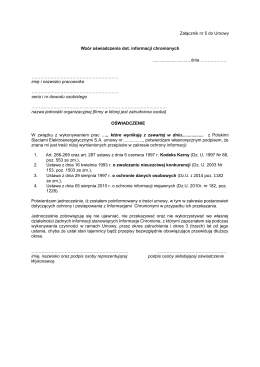 Załącznik nr 5 do Umowy Wzór oświadczenia dot. informacji