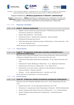 Program Konferencji „Mediacje gospodarcze w biznesie i