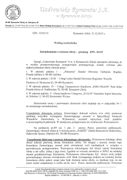 Wyb&oacute;r Oferty - "Uzdrowisko Ryman&oacute;w" SA