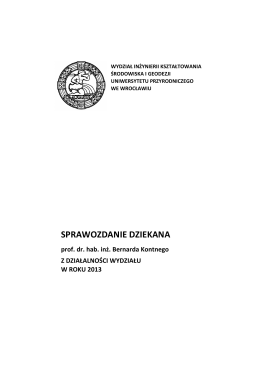 Roczne sprawozdanie Dziekana z działalności Wydziału w 2013 roku