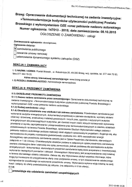 ogłoszenie o zam&oacute;wieniu opublikowane w BZP dn