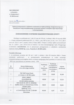 Zawiadomienie o wyborze najkorzystniejszej oferty.