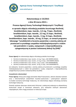 Rekomendacja nr 25/2015 z dnia 30 marca 2015 r. Revlimid