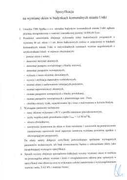 Specyﬁkacja na wymianę okien w budynkach komunalnych miasta