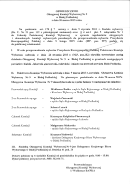 OBWIESZCZENIE Okręgowej Komisji Wyborczej Nr 9 w Białej