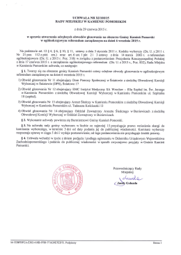 Uchwała nr XI/100/15 Rady Miejskiej w Kamieniu Pomorskim z dnia