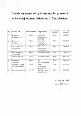 Cennik wynajmu sal dydaktycznych i pracowni W Bielskiej Wyższej