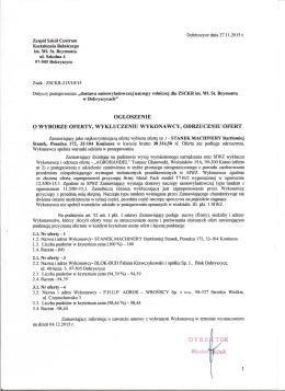 ZSCKR-215/10/15 ogłoszenie o wyborze oferty
