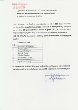 Ogłoszenie w sprawie II i III etapu konkursu na stanowisko