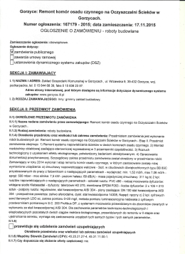 Ogłoszenie o przetargu na remont kom&oacute;r osadu czynnego