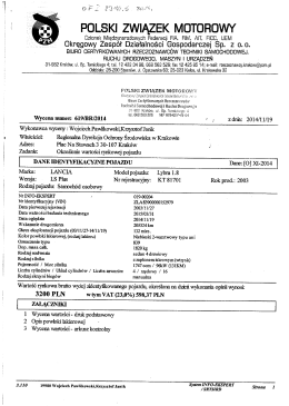 Wycena samochodu Lancia Lybra - PZM