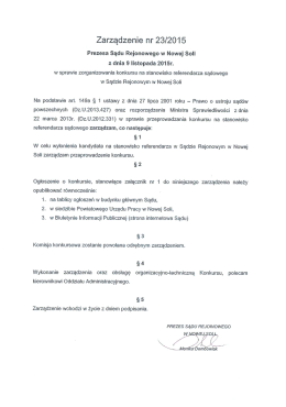 Zarządzenie nr 23/2015 - Sąd Rejonowy w Nowej Soli