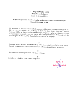 ZARZĄDZENIE Nr 1/2016 Wójta Gminy Kalinowo z dnia 15 stycznia