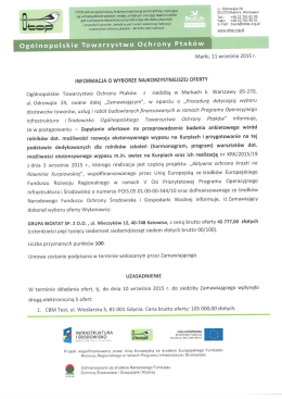 Informacja o wyborze najkorzystniejszej oferty