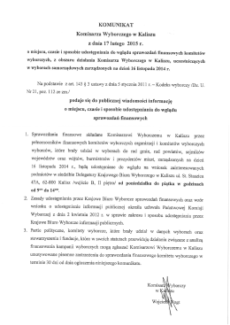 KOMUNIKAT Komisarza Wyborczego w Kaliszu z dnia 17 lutego