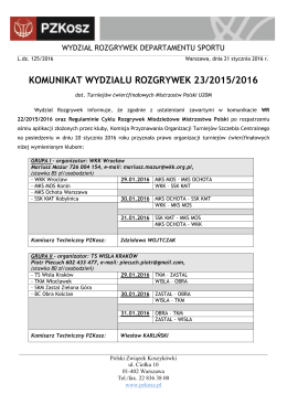 Komunikat WR nr 23/2015/2016 dot. turniejów ćwierćfinałowych
