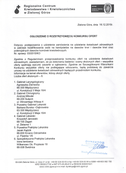 Ogłoszenie o rozstrzygnięciu konkursu ofert