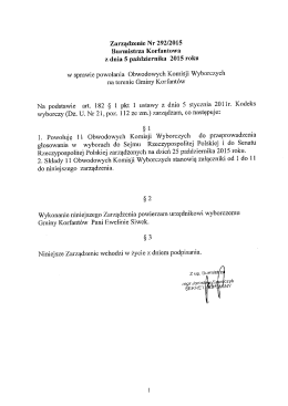 Zarządzenie Nr 292/2015 Burmistrza Korfantowa z dnia 5