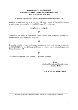 Zarządzenie Nr 953/2014/2015 Rektora Akademii - Studia