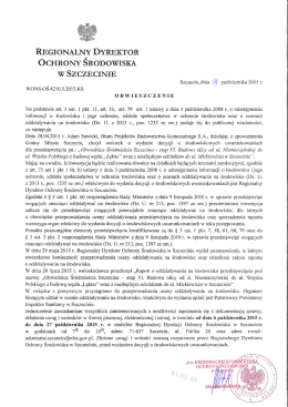 Obwieszczenie Regionalnego Dyrektora Ochrony Środowiska z