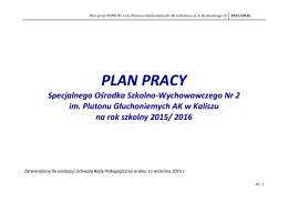 Plan pracy SOSW Nr 2 w Kaliszu na rok szkolny 2015/2016