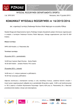 Komunikat WR nr 16/2015/2016 dot. organizacji turnieju finałowego