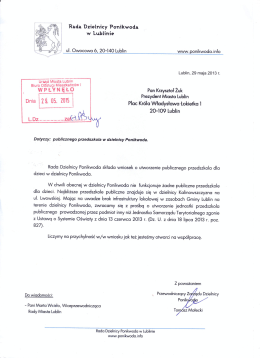 Treść pisma Rady Dzielnicy Ponikwoda w sprawie przedszkola z
