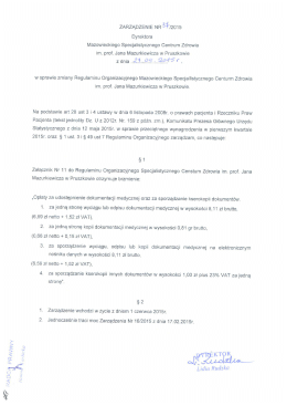 Cennik opłat za udostepnienie dokumentacji medycznej