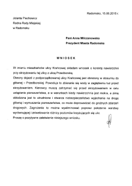 Wniosek zgłoszony podczas XII Sesji w dn. 15.06