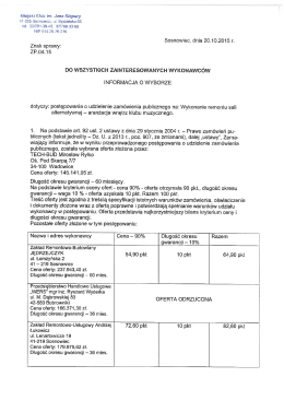 informacja o wyborze - Dotyczy: Remontu sali alternatywnej