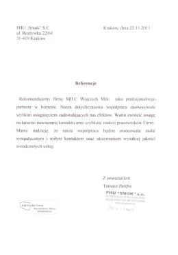 FHU &bdquo;Smok&rdquo; SC. Krak&oacute;w. dnia 22.1 1.201 ł