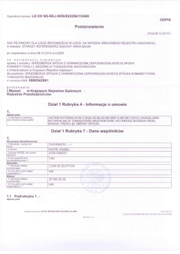 08.10.2015 Aktualizacja KRS (zwiększenie kwoty