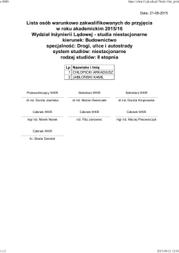 Lista warunkowa - Wydział Inżynierii Lądowej Politechniki Krakowskiej