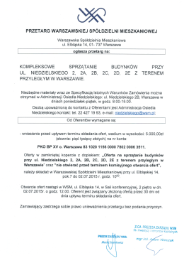 Ogloszenie sprzątanie - Warszawska Sp&oacute;łdzielnia Mieszkaniowa