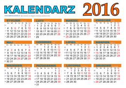 Pobierz kolorowy kalendarz poziomy na 2016 do wydrukowania