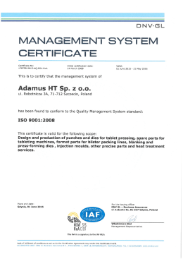 MANAGEMENT SYSTEM CERTIFICATE