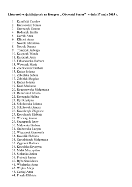 Lista osób wyjeżdżających na Kongres „ Obywatel Senior” w dniu 17