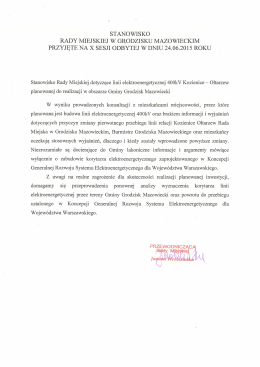 stanowisko rady miejskiej w grodzisku mazowieckim przyjęte na x