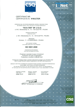 PN EN ISO 9001:2008 PL - Eco-Ter Żwirownia Kronowo. Wydobycie