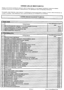 CENNIK USŁUG MEDYCZNYCH