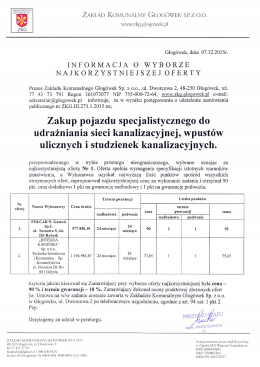 Informacja o wyborze najkorzystniejszej oferty