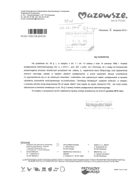 Informacja od Urzędu Marszałkowskiego