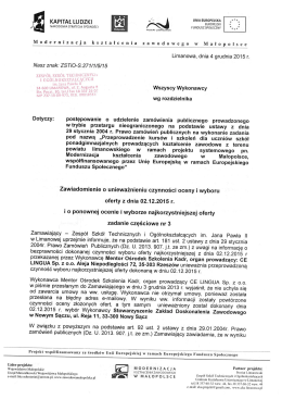 Zawiadomienie o unieważnieniu czynności oceny i wyboru