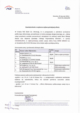 Zawiadomienie o wynikach postępowania
