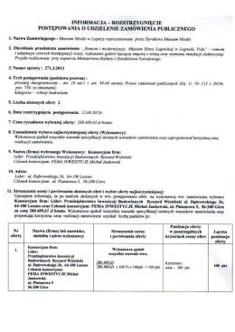 informacja - rozstrzygnięcie postępowania o udzielenie zamówienia