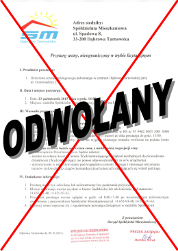 ODWOŁANY! Przetarg ustny, nieograniczony w trybie licytacyjnym