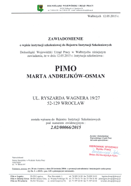 Wpis do Rejestru Instytucji Szkoleniowych