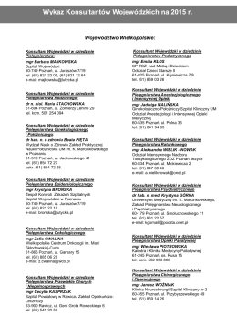 Wykaz Konsultantów Wojewódzkich na 2015 r.